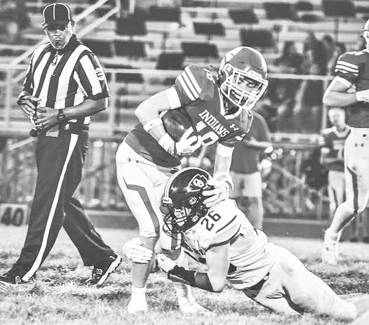 Council Grove Brave senior David McDiffett #26 scored an amazing 20 tackles in the Friday night 22-14 defeat of the Osage City Indians. The game was the first football victory over the Indians since 2016. (Photo by Amber Weeks)