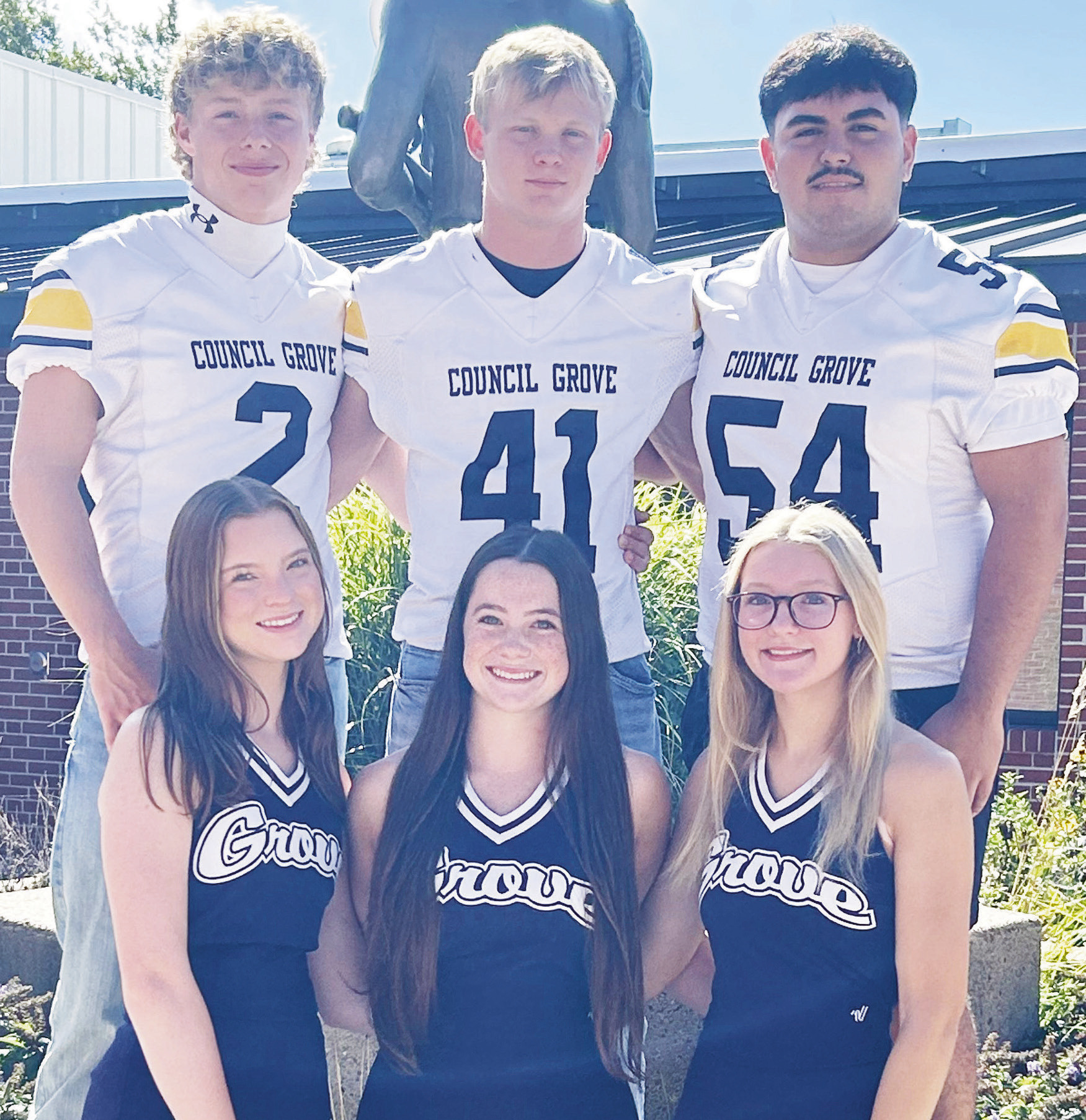 BRAVES’ HOMECOMING QUEEN, KING CANDIDATES -- Council Grove High School’s Fall Homecoming senior queen and king candidates are: Back Row (L to R) - Luke Stewart, Bradley Doornbos and Leo Salas Betancourt; Front Row: Riley Forge, Capri Gant and Grace French. Homecoming is this Friday, with the coronation ceremony scheduled at 6:40 p.m., prior to the Braves football game against West Franklin. (Photo by Shelly Eslinger)