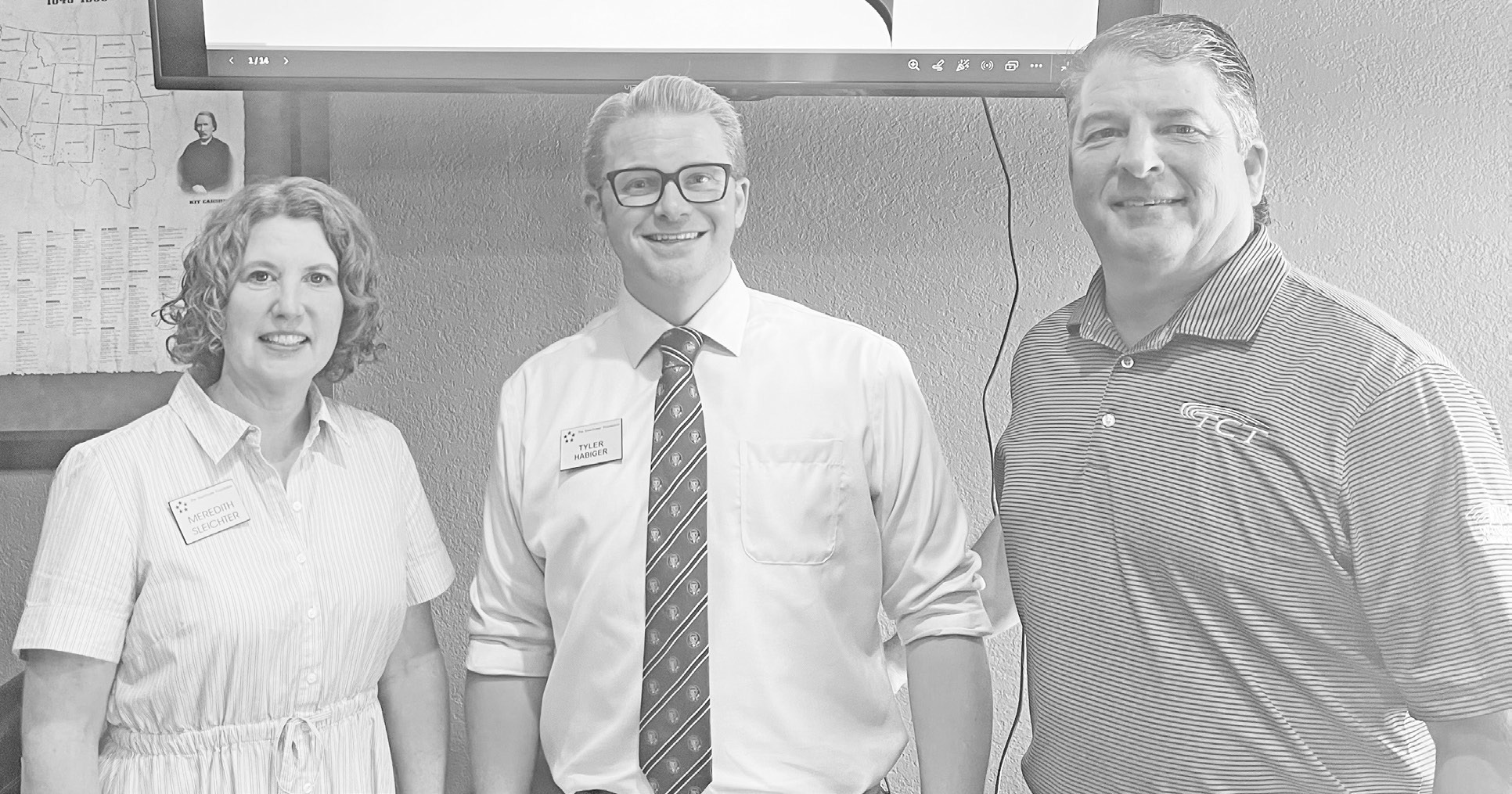 Eisenhower Foundation Director Meredity Sleichter (left) and Director of Development Tyler Habiger (middle) presented the program at the Council Grove Rotary Club on Wednesday. The two discussed the new Education Center being built on the Eisenhower Campus in Abilene. Scott Bankes (right) was responsible for booking the informative program.