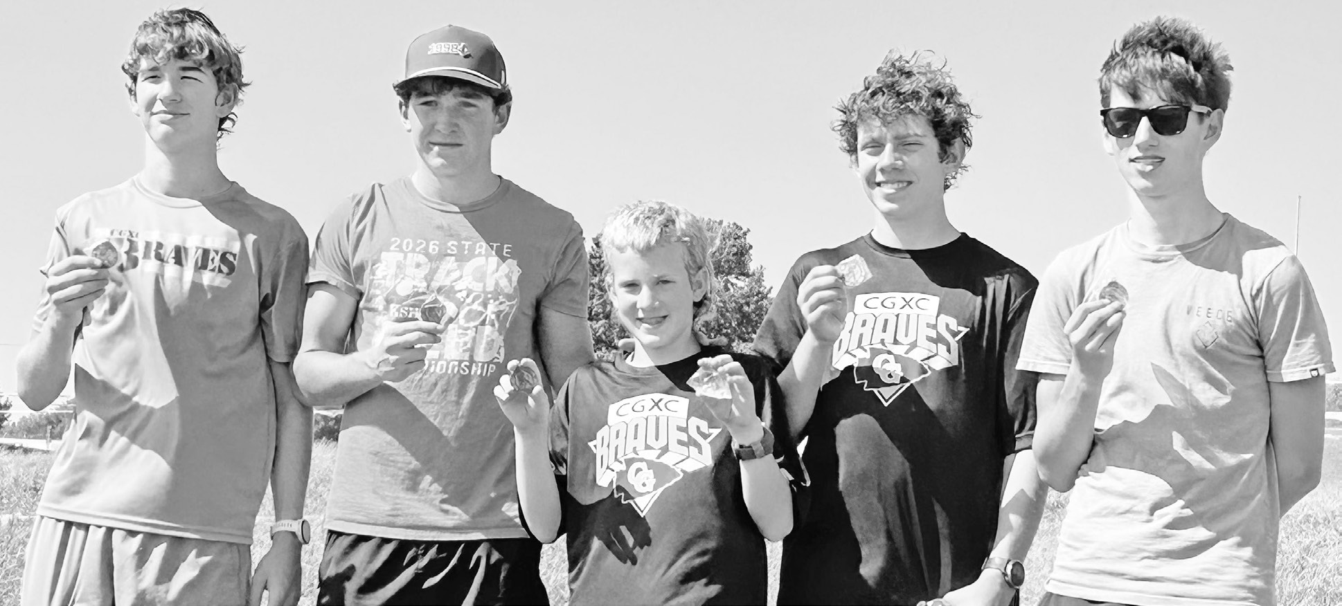 Council Grove Braves Cross Country runners earning medals Saturday at the Jason McKinney Memorial Invitational were - (L to R): Brody Nelson, Jadyn Picolet, David Bowling, Carter Bremer and Hayden Horton.