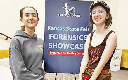 Council Grove High School students Anna Bachura (left) and Anya Schweger performed their duet acting piece adapted from Dr. Suess’ “The Lorax” at the Kansas State Fair Forensics Showcase on Sept. 17.