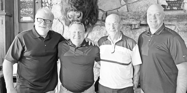 Spry 100-year-old Bill Garton, of Olathe, chose to celebrate his birthday by making a trip to Council Grove’s Hays House for his birthday dinner. He was accompanied by Olathe Chamber of Commerce leaders. Pictured left to right are: Brad Cornell (retired COO Olathe Chamber of Commerce), Brian Geary (current COO Olathe Chamber of Commerce), Bill Garton, and Tim McKee (current CEO Olathe Chamber of Commerce).