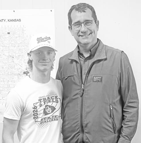 U. S. Congressman Derek Schmidt (right) is pictured with Council Grove High School junior Colton Elsen during a visit to Council Grove on Monday. Elsen’s career aspirations include serving in public office.
