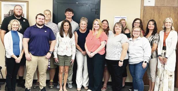 USD 487 Herington’s new teachers posed for a group photo last week. Pictured are back row: Blake Hommann, Joe Harborough, Gunnar Fort, Megan Baseley, Julie Noeth, Melissa Batchman Front Row: Jennifer Duenas, Lucas Anschutz, Christi Bisoni-Lais, Superintendent Dr. Rachael Webb, Tessa Yungeberg, Zita Gillespie, Ashstain Canfield, Melissa Brunner.