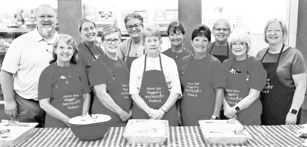 The Council Grove United Methodist Church blessed the USD 417 faculty on Monday with Hoagie sandwiches, potato salad, fruit, veggies and a plethora of desserts. 155 were served. In preparation, 40 lbs of potatoes were skinned for the potato salad. Pictured l to r are, back row: Rev. Taud Boatman, Deb Fulton, Diane Bolton, Debbie Wright and Gail Need; front row: Mary Collins, Gina Hayes, Liz Reynolds, Tammy Stevenson, Karen Lee and Kris Collier.