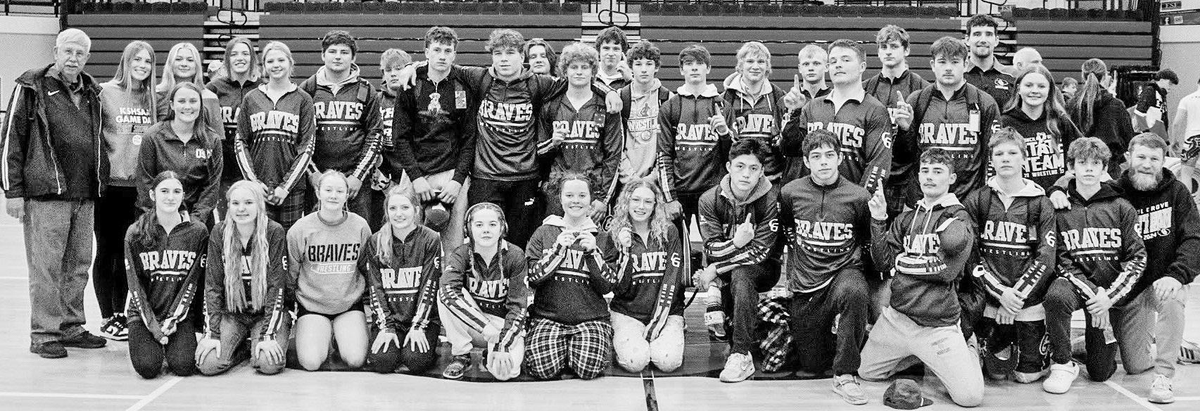 BRAVES WIN BIG AT EL DORADO WRESTLING TOURNAMENT -- Council Grove High School won the boys’ division of the El Dorado Wrestling Invitational Tournament on Sautray, and the girls finished second. (Photo by Brianna Humphrey)