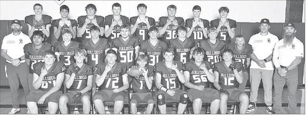 CHASE COUNTY FOOTBALL -- Members of the Chase County Bulldogs football team are - Back Row (L to R): Brock Nelson, Maddex Beyer, Dylan Arnold, Barrett Voboril, Rex Griffin, Guthrie Danford, Pake Bailey and Vincent Hodges; Middle Row: Coach Derick Budke, M