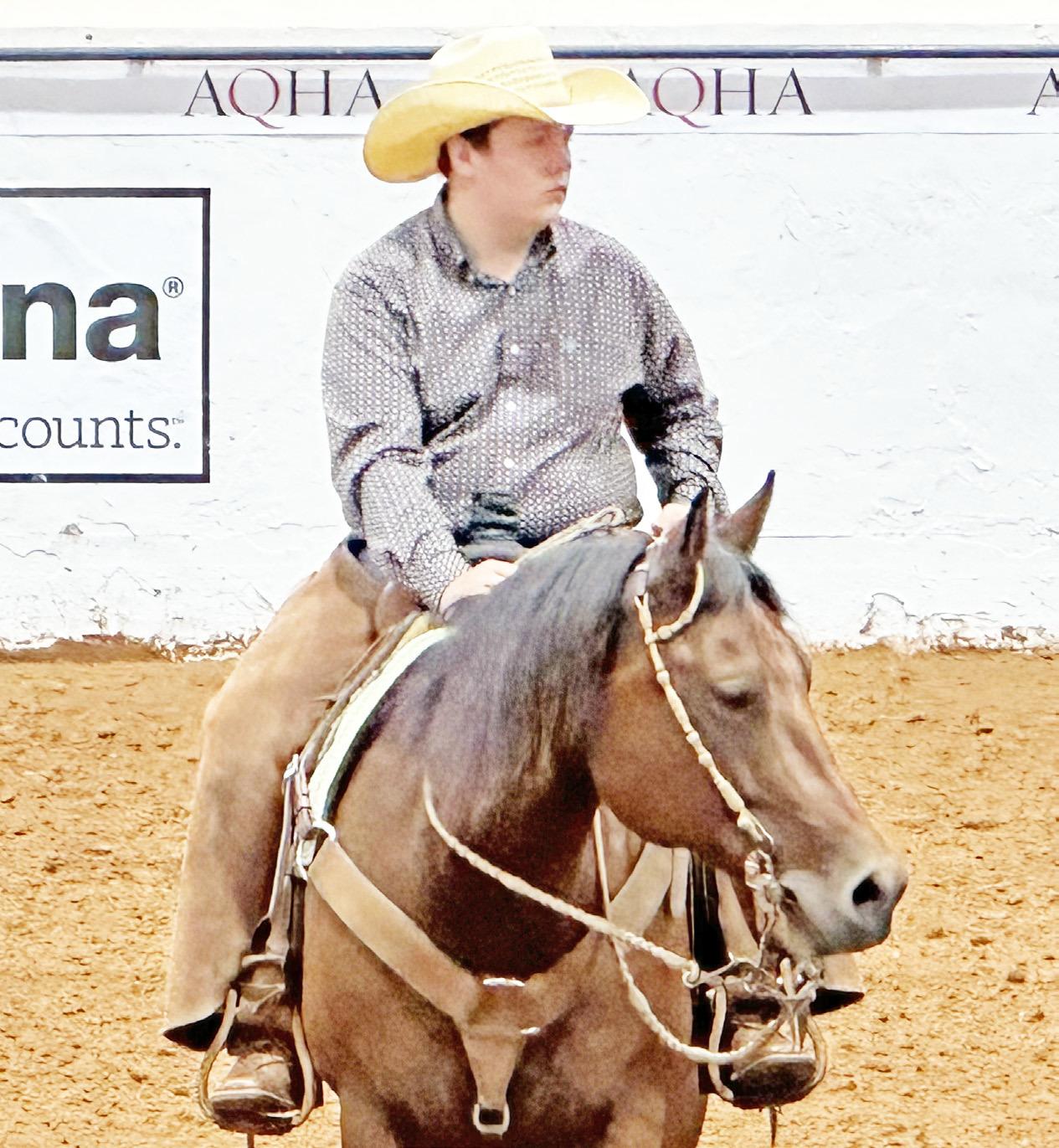 Logan Hickey is pictured riding his 2011 gelding Royal Cattilion, whose barn name is Snoopy. Snoopy’s bloodline goes back to an extremely well-known stud named High Brown Cat. Instead of being a Royal Pavilion, there is a play on words and the horse bec