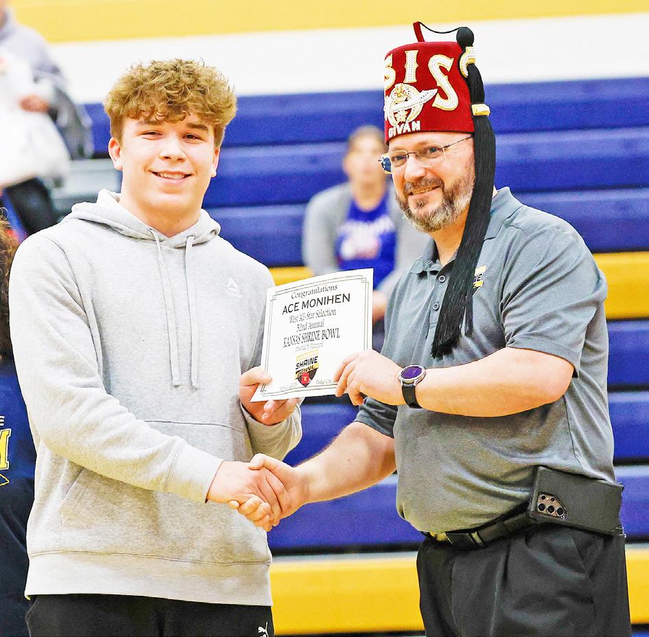 HONORED BY SHRINERS -- Coach Butch Hayes (left photo) and senior Ace Monihen (right photo), were honored with an official invitation by the Shriner organization at Friday’s homecoming game. Coach Hayes will be an assistant coach for the west team at the