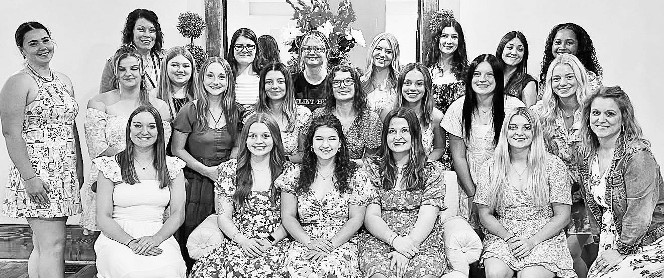 ATTEND SENIOR TEA -- Council Grove High School seniors attending the annual senior girls tea are - Back Row (L-R): Jill Day (Sponsor), Jordan Heldstab, Leigha Barger, Alexia Brown, Piper Alexander, Kennedy Berner and Casaiia Mullen. Middle Row: Cassidy Da