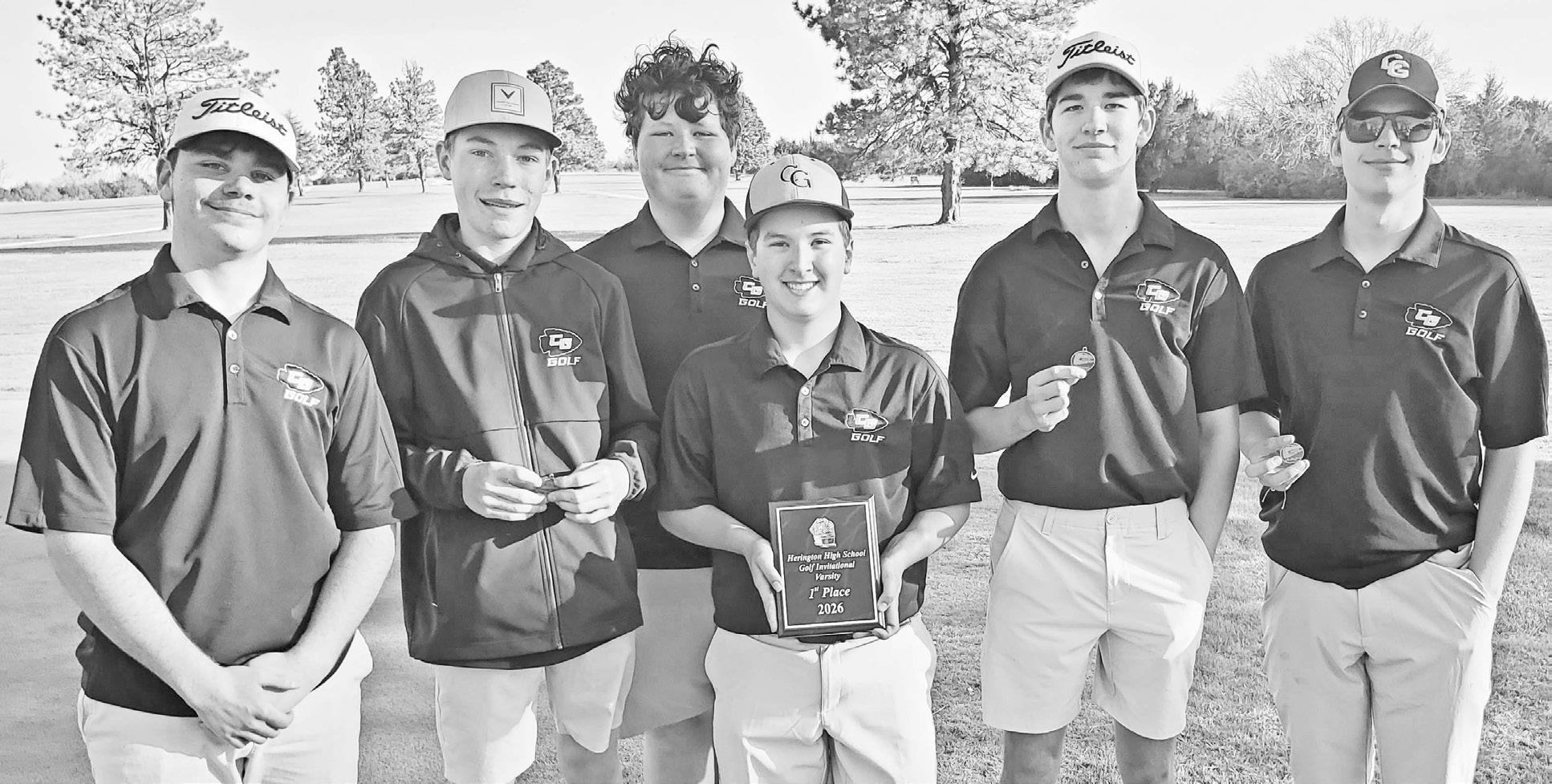 FIRST PLACE WINNERS -- The Council Grove High School boys golf team took first place yesterday at the Herington High School Golf Invitational. Pictured are (L-R): Evan Birk, Parker Ziegenhirt, Leo White, Jacob Talley, Brody Nelson and Paul Bessmer.