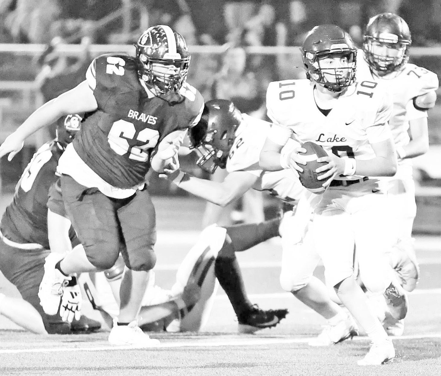 “Surprise! Maddox Ziegler is headed your way.” Ziegler, #62 and a junior, is one of the many vital Braves players but not often captured in a photo. Photo: Amber Weeks