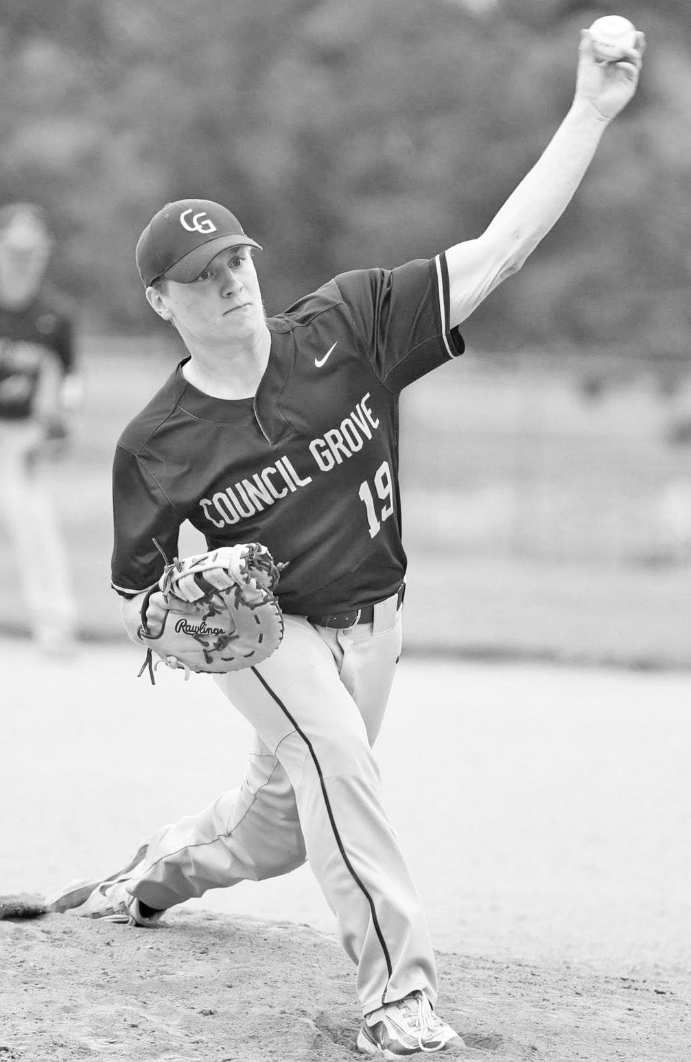 GAME CLOSER -- Braves senior Konner Farr closed game one against Wabaunsee last night, with two scoreless innings of relief, giving up no hits and striking out two. (Photo by Brandy Villalobos)