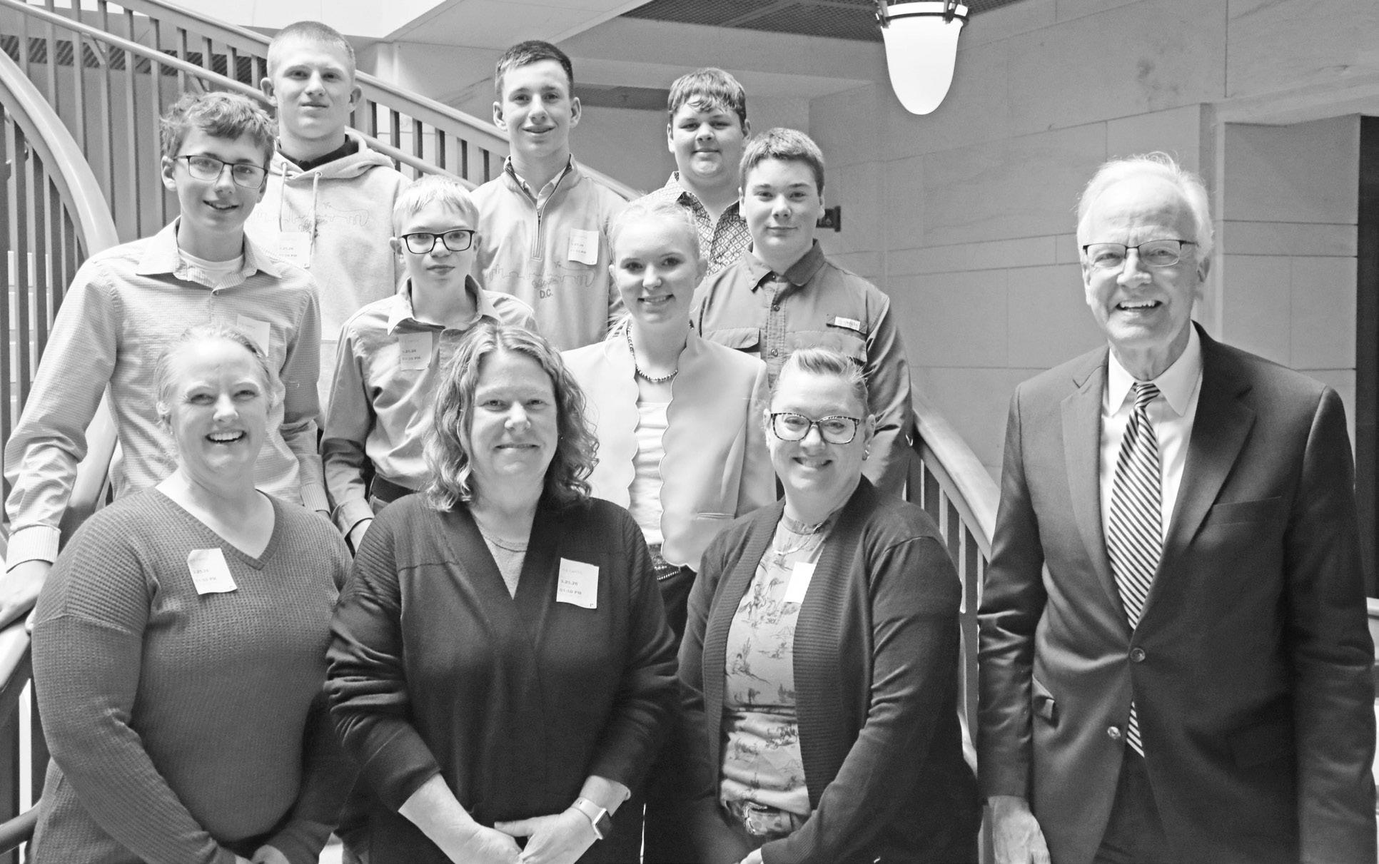 Morris County 4-H members recently attended an Ignite Conference in Washington D. C. There they also saw our county’s landmarks and visited with Senator Jerry Moran. Pictured are - Front Row (L to R): Shandi Andres, Amy Nielsen, Jessica Platz and Senato