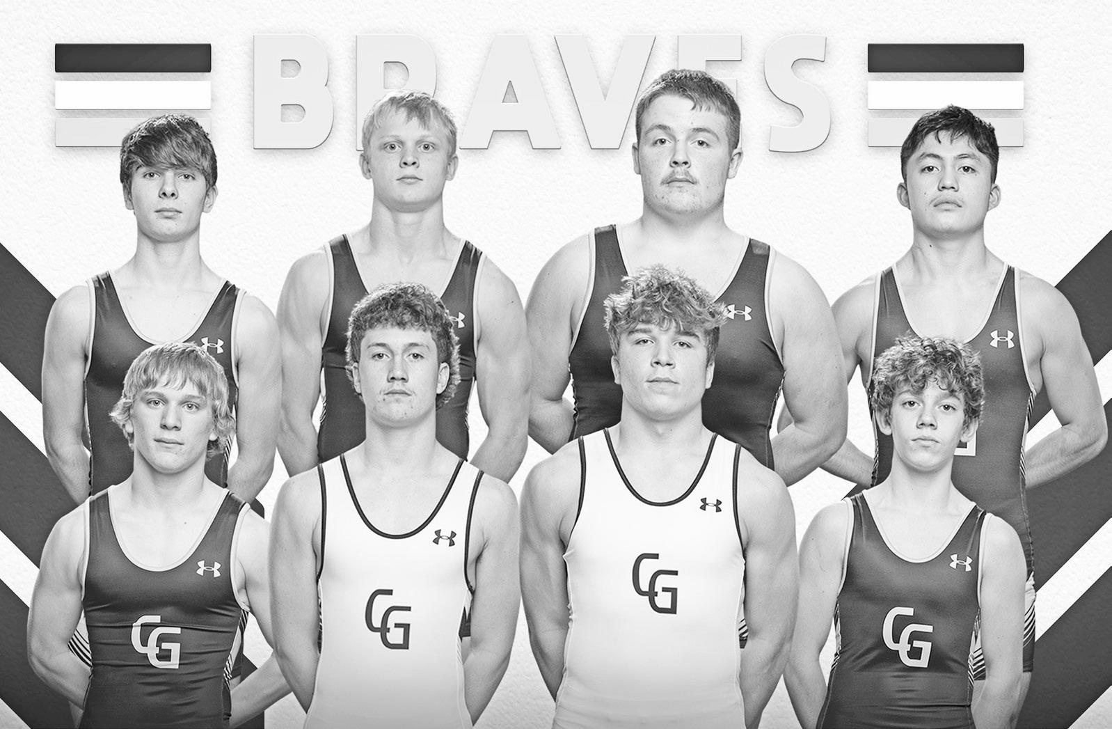 BRAVES QUALIFY 8 FOR STATE TOURNEY -- The Braves have 8 that qualified for the State Wrestling Tournament in Hays Feb. 28-March 1. Pictured are - Back Row (L-R): Nate Seimears, Bradley Doornbos, Tyler Hutchinson, Mason Wilkens. Front Row: Leo DeDonder (No