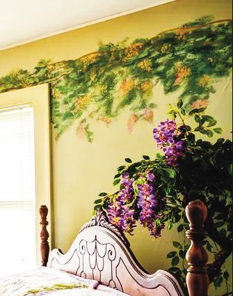 Floral murals in the upstairs bedrooms have been preserved.