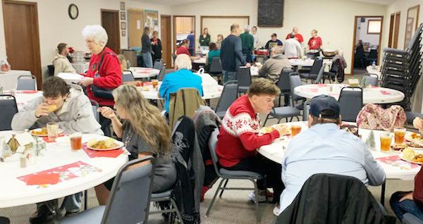 FREE CHRISTMAS DINNER A SUCCESS -- First Baptist Church served 265 meals on Christmas Day. Of the total, 134 were delivered, 53 were carry-out requests and 78 were dine-ins. There were 10 turkeys cooked, 100 lbs of ham, 90 lbs of mashed potatoes, 90 lbs o