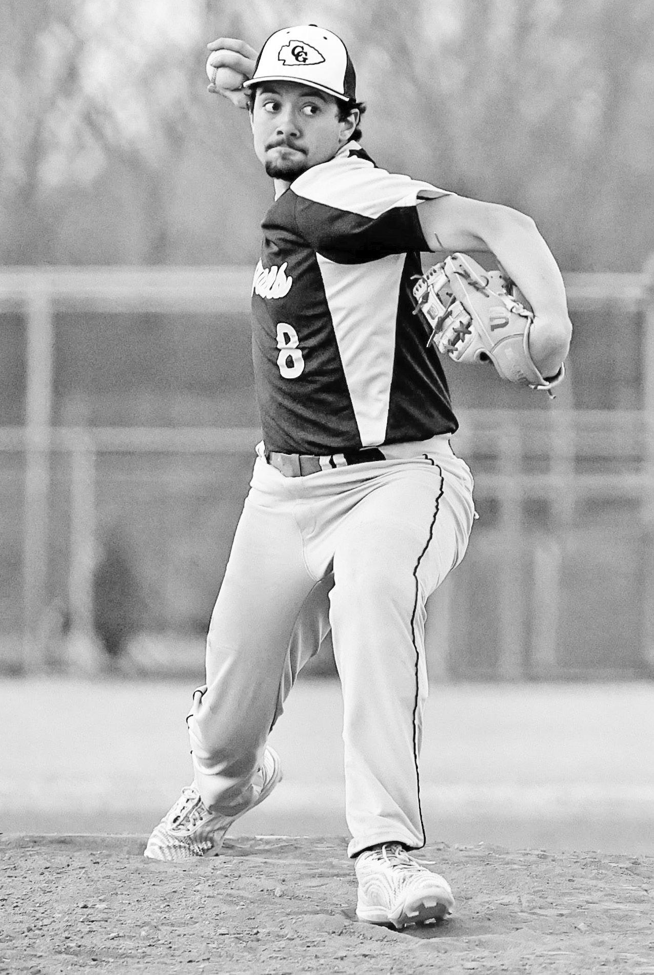 Maxton Villalobos, provided relief on the mound and also played defense, while delivering offensively with multiple hits over the two-game stretch in the Braves Thursday games against Chase County. Photo: Brandy Villalobos