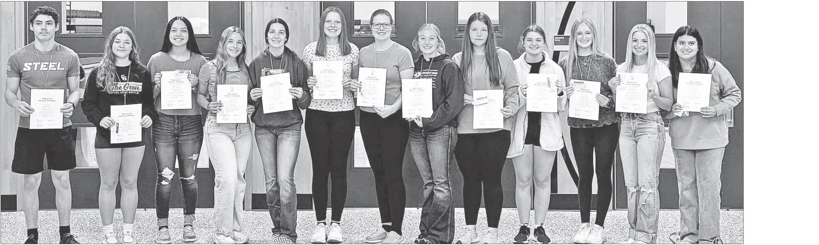 NATIONAL HONOR SOCIETY INDUCTEES — Thirteen Council Grove High School juniors were inducted into the National Honor Society on Wednesday. The new members are (L to R): Cooper Askins, Kierra Elstun, Aleah Weaver, Macelyn Taylor, Giada Plummer, Makenzie G