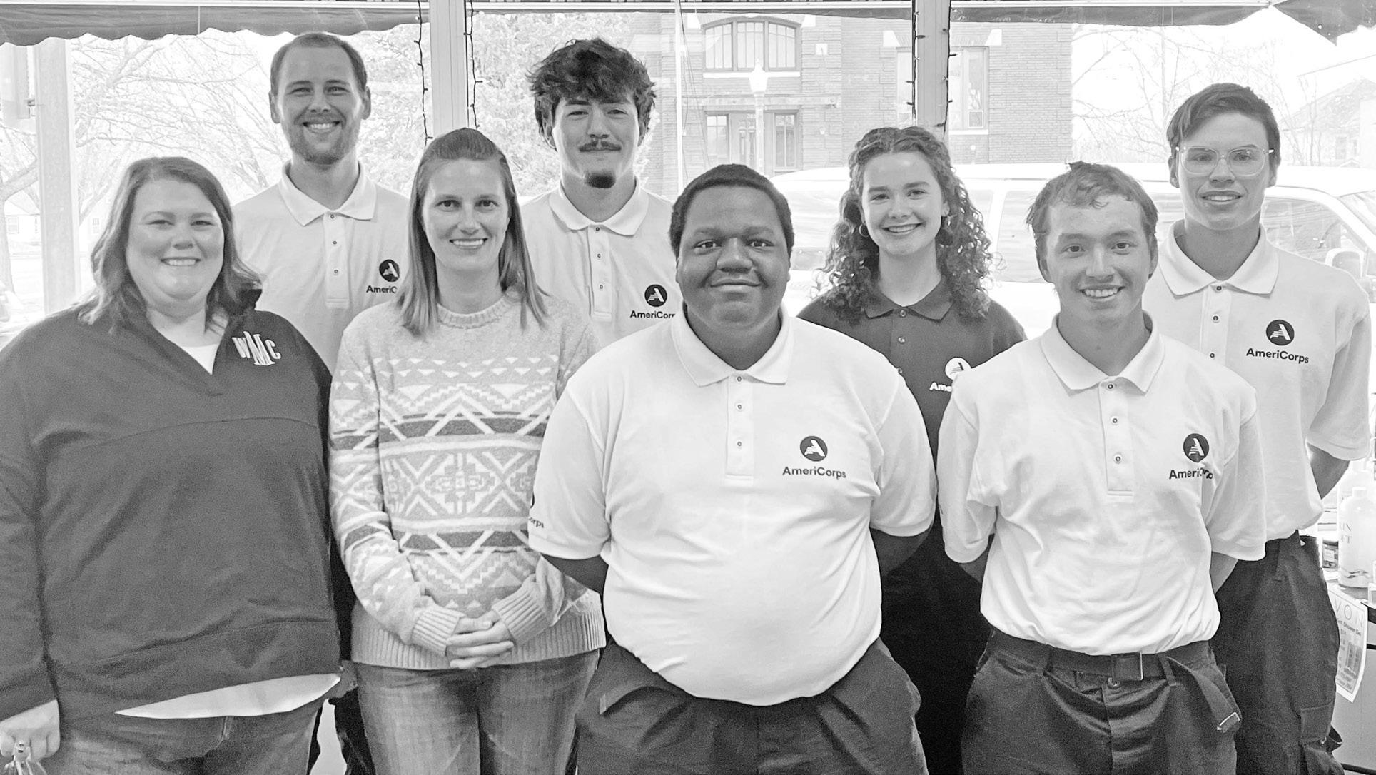 White Memorial Camp, after being awarded Sponsor of the Year two years ago, qualified to host another Americorp Team at the camp. Pictured back row (l to r) are Nathan Morey, assistant team leader Eli Lemieux, NCCC Team Leader Tessa Goldlust, Benjamin Col