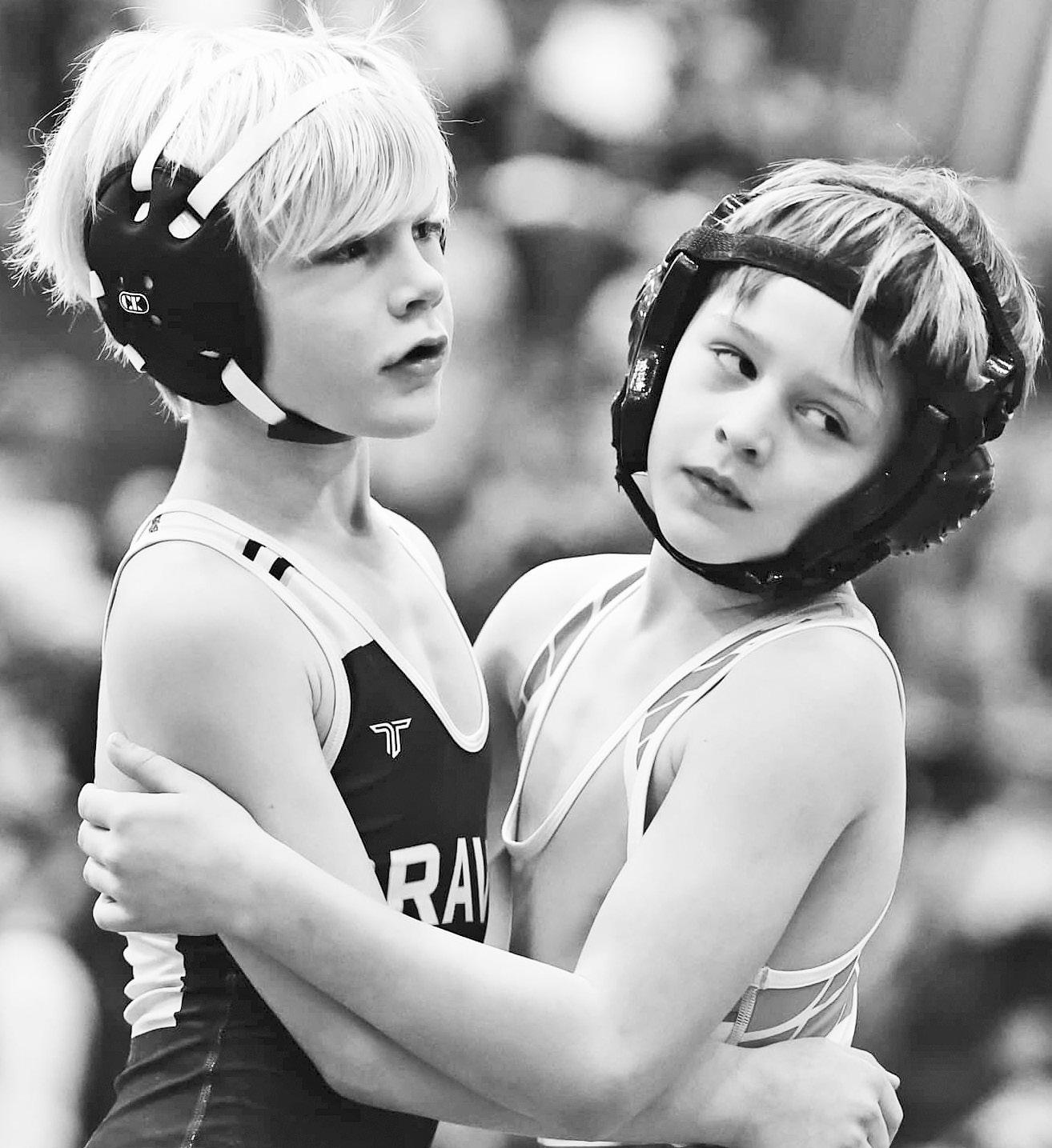 RUNNER-UP. . .Bennett Stohs (left), an 8 year-old wrestler from Council Grove took 2nd place in Saturday’s 54th Little Apple Classic at Manhattan. Stohs is the son of Johnathan and Shelby Stohs. Brandy Villalobos captured this photo and said, “Good sp