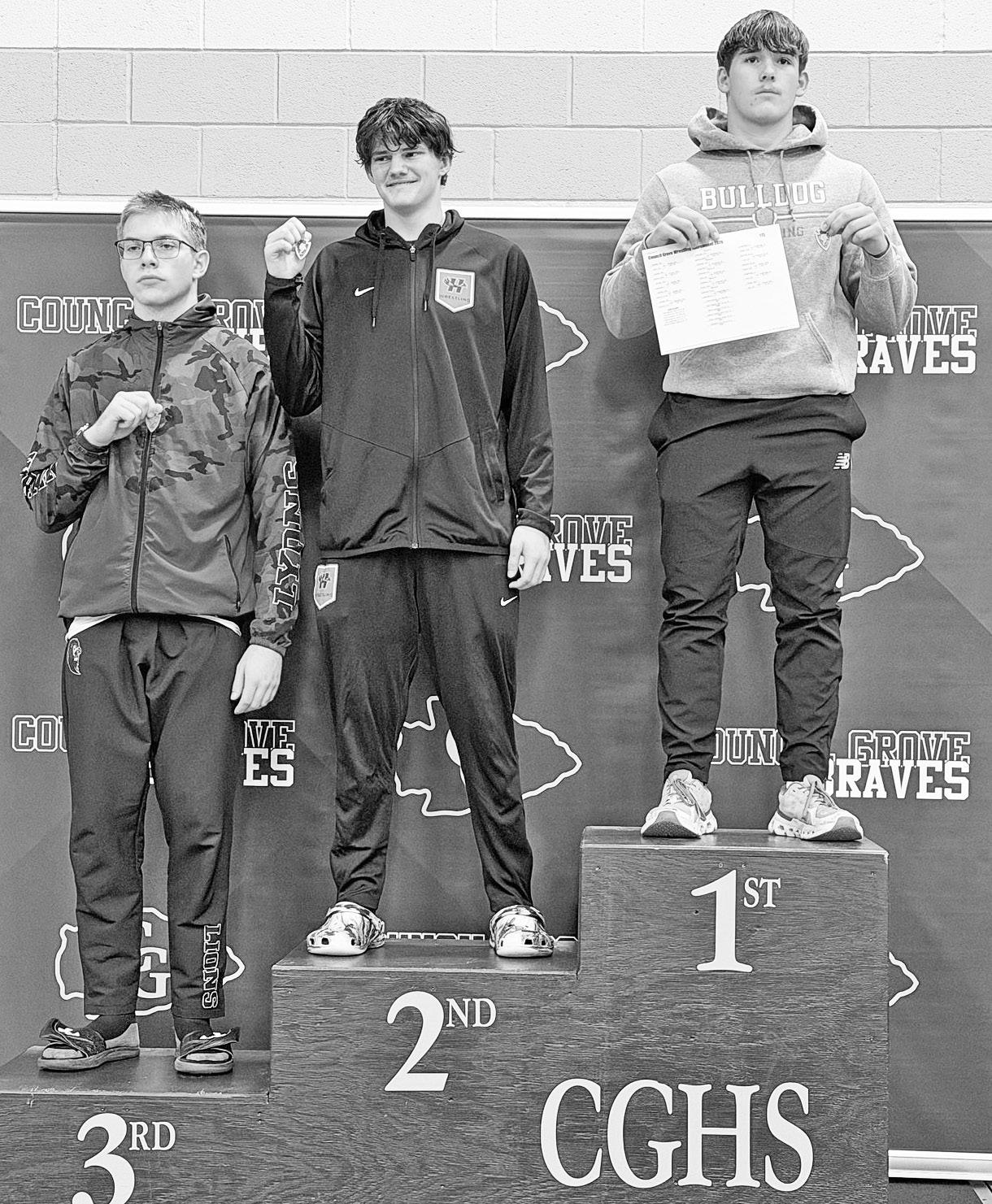 Chase County Bulldog Austin Anderson placed first at the wrestling meet in Council Grove last week. Anderson is a returning state qualifier at the 175 lb weight class. Chase County wrestling coach Deridk Budke said Anderson was a regional champion last ye