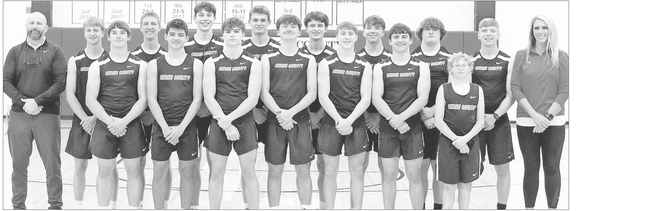 CHASE COUNTY BULLDOG TRACK AND FIELD TEAM - Focused and fired up for the season. Back row: Coach Derick Budke, Josiah Peters, Carson Schroer, Landon Doty, Wyatt Griffin, Mateus Mitchell, Clark Miller, Dylan Arnold, Bryson Koch and Coach Rachel Wilson, fro
