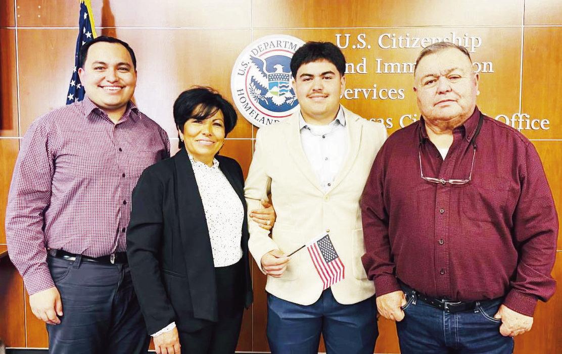 BECOMES U.S. CITIZEN -- Leo Salas, a sophomore at Council Grove High School, became a citizen of the United States on Tuesday at the U.S. Citizenship &amp; Immigration Services office in Kansas City. Pictured left to right are his brother Enrique Salas Jr