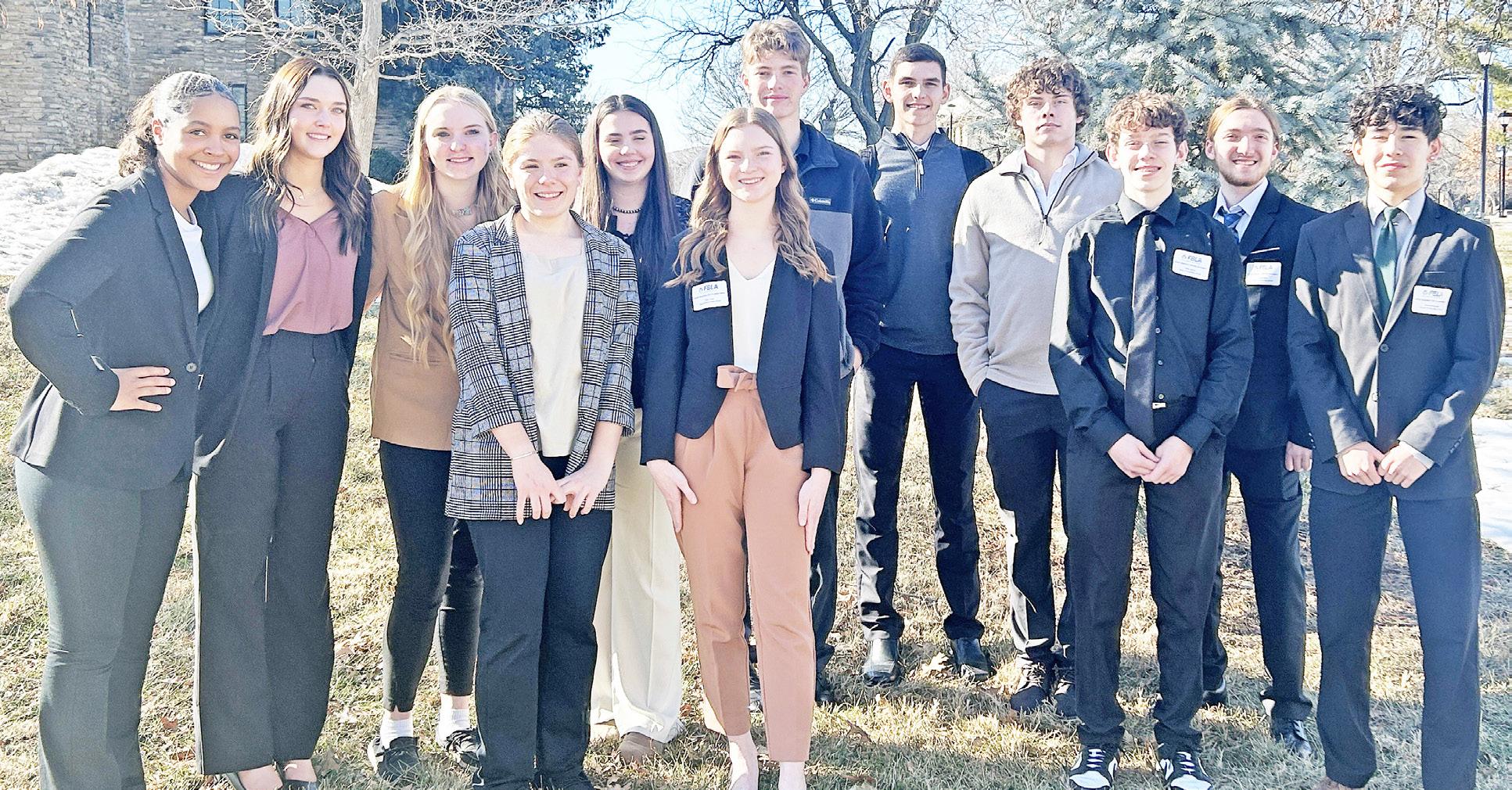 COUNCIL GROVE FBLA members that will compete at the State Conference March 31-April 1 in Topeka are: Back row (left to right): Casaiia Mullen, Peytyn Eslinger, Laramie Mayer, Cassidy Dalquest, Finn Gant, Brycen Palmquist, Landon Dody, Daniel Most and Geor
