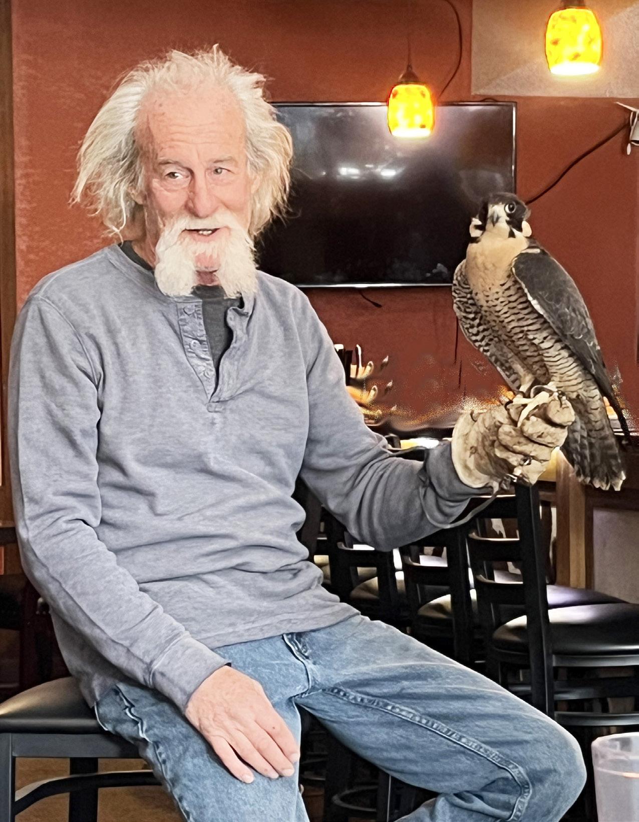 Alan Pollard, of Burdick, and his Peregrine falcon Ava were guests at the Council Grove Rotary Club last week. Pollard is a professional falconer who maintains approximately 40 raptors.