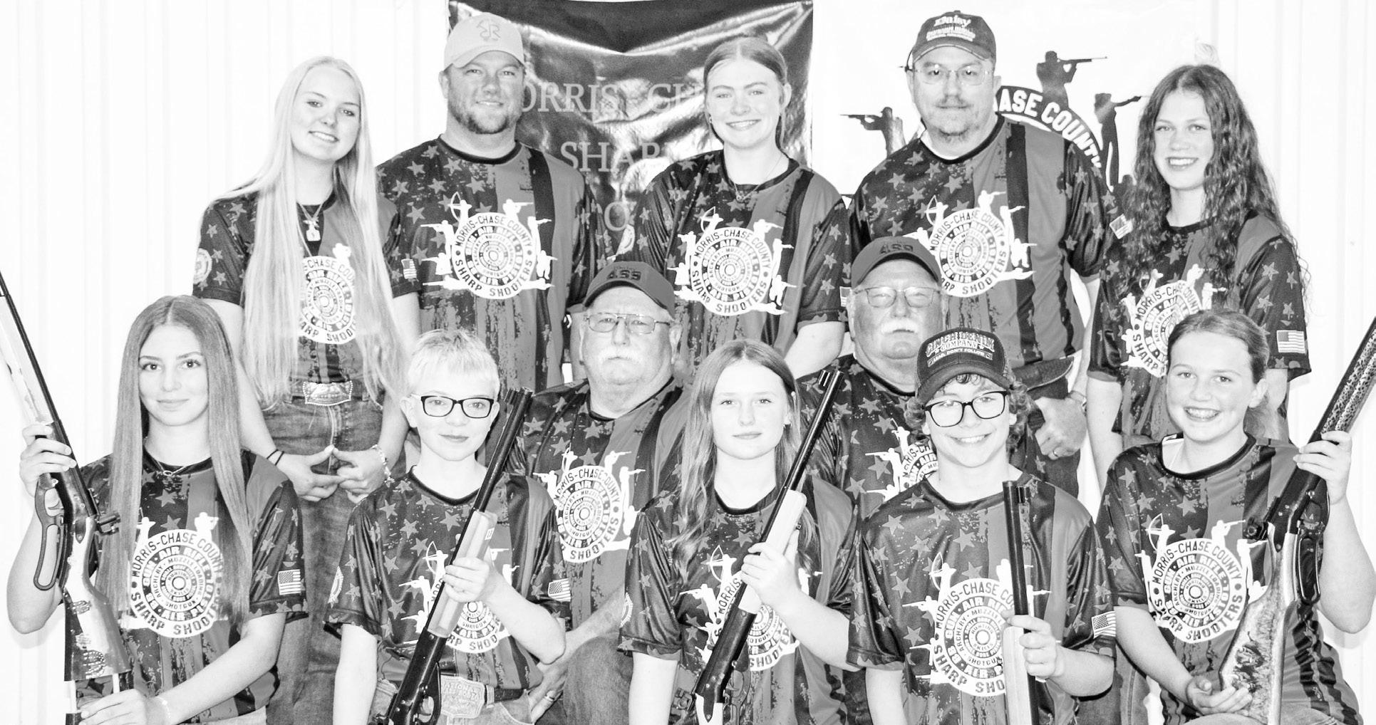 HEADED TO NATIONALS . . . This Morris Chase County Sharp Shooter team is headed to the national championships held in Rodgers, Arkansas, June 29 – July 3. The kids’ ages range from 12-15. Ronald Mayer will be competing as a returning champion. The tea