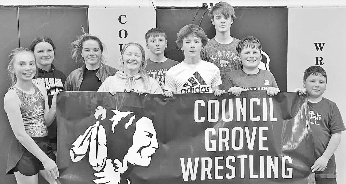 STATEBOUND WRESTLERS -- Council Grove Wrestling Club had 9 youth wrestlers qualify for the state wrestling tournament in Topeka this weekend. The girls will wrestle on Friday, and the boys on Saturday and Sunday. Pictured are - Back Row (L to R): Charlee 