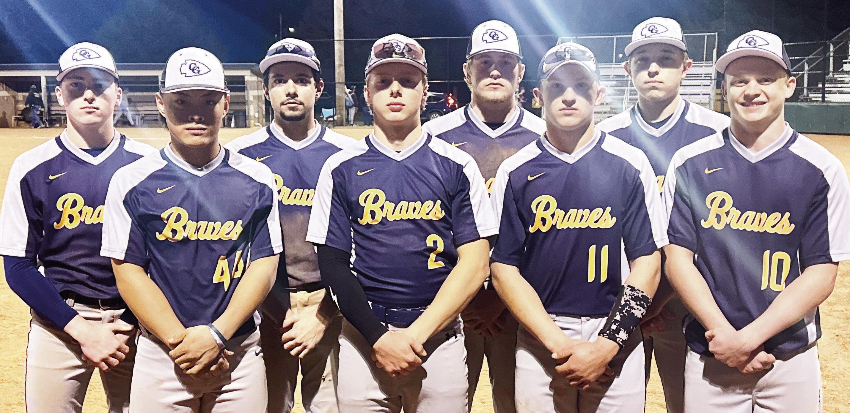 Providing experienced leadership and knowledge to the Council Grove High School Braves varsity baseball team are its returning letter winners (l to r) back row: David McDiffett, Maxton Villalobos, Reid Buttrey and Grady Kepley; front row: Joshua Senne, Lu