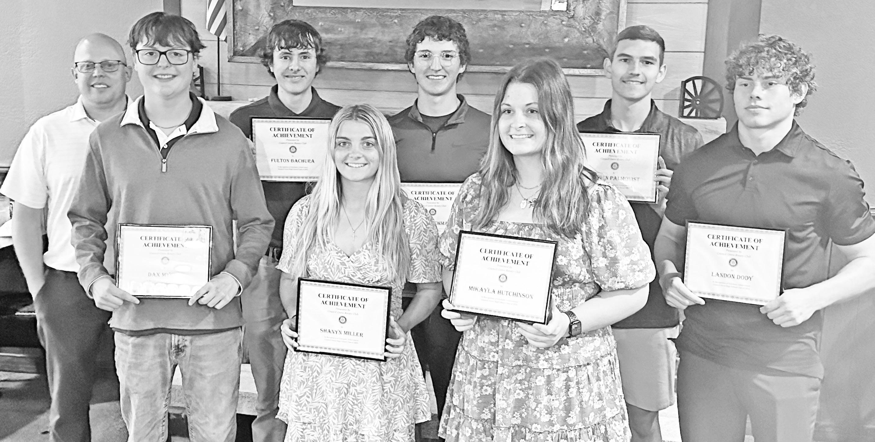 ACADEMIC ACHIEVERS . . . On Wednesday, May 7, the Council Grove Rotary Club recognized the prestigious Senior Scholars from Council Grove High School’s Class of 2025 during their regular meeting. Rotarian Julie Hower introduced the students and acknowle