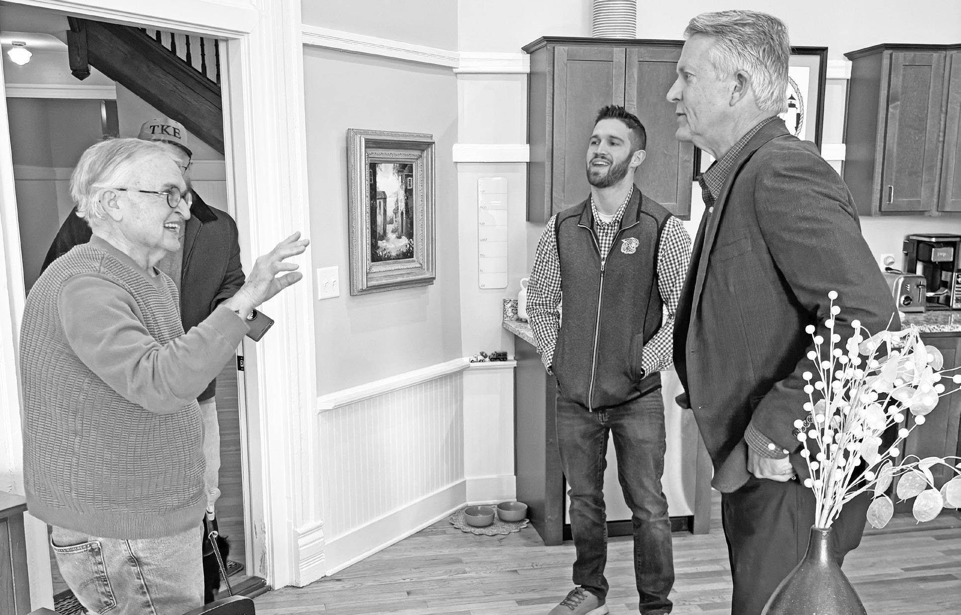 Senator Roger Marshall traveled to Cottonwood Falls on Saturday afternoon and visited the Cottonwood School Lofts, the former 12,000 sq. ft. school that has been transformed into 10 new living spaces. Pictured (l to r) are Chase County resident Ray McGeor