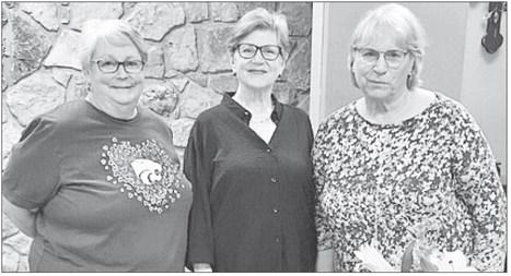 HONORED ON HER RETIREMENT-- Diane Jernigan, president, (right) and Linda Johnson, treasurer, (left) of the Morris County Hospital Auxiliary, celebrated Candy Boardman’s (center) retirement as the MCHA Blood Drive Facilitator. Candy has served as facilit