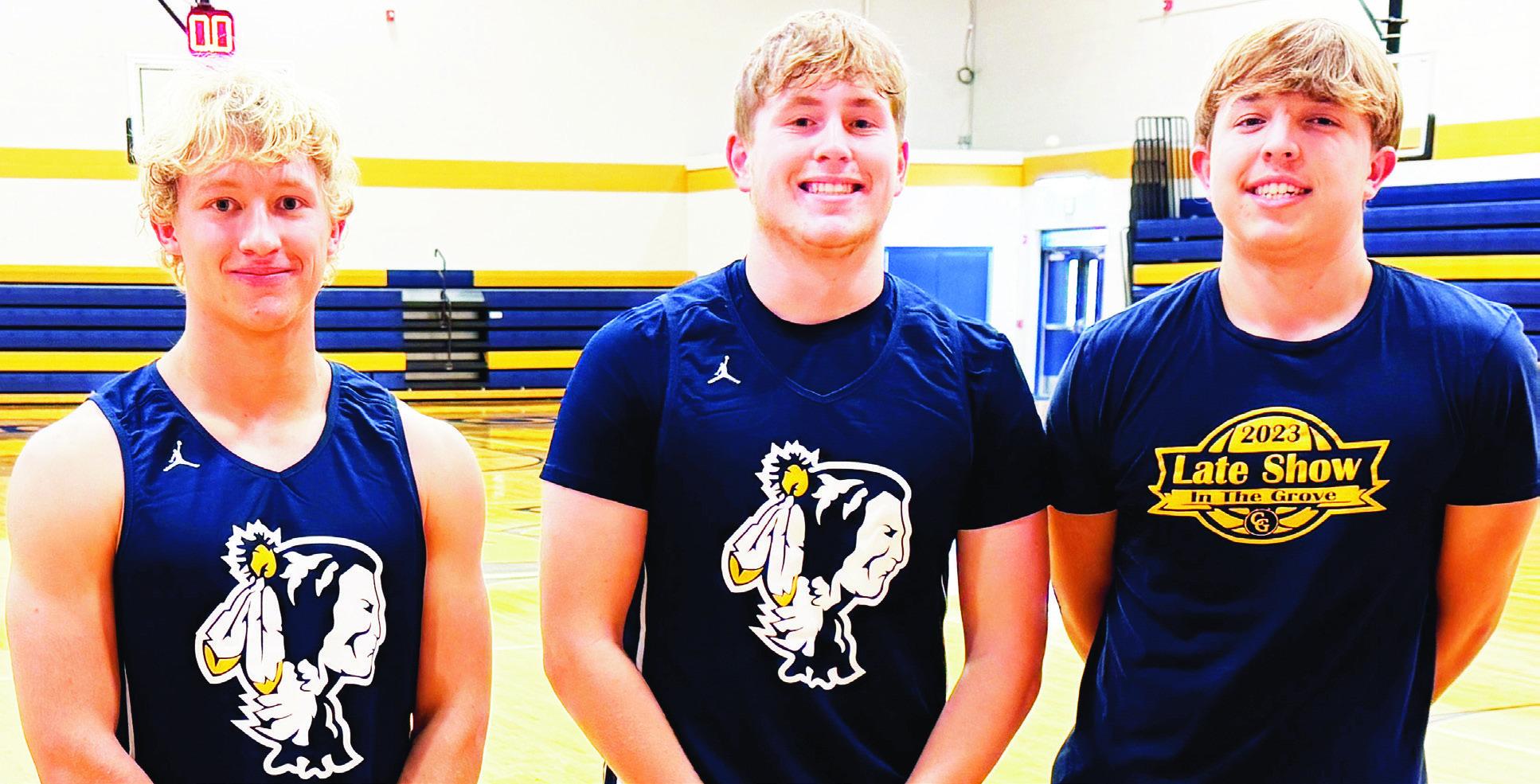 THREE RETURNING LETTERMEN ON BOYS’ SQUAD -- First year Council Grove High School head boys’ basketball coach Tyler Sisson will have three returning lettermen available when the Braves open the season Tuesday, December 2, at Royal Valley. They are (L t
