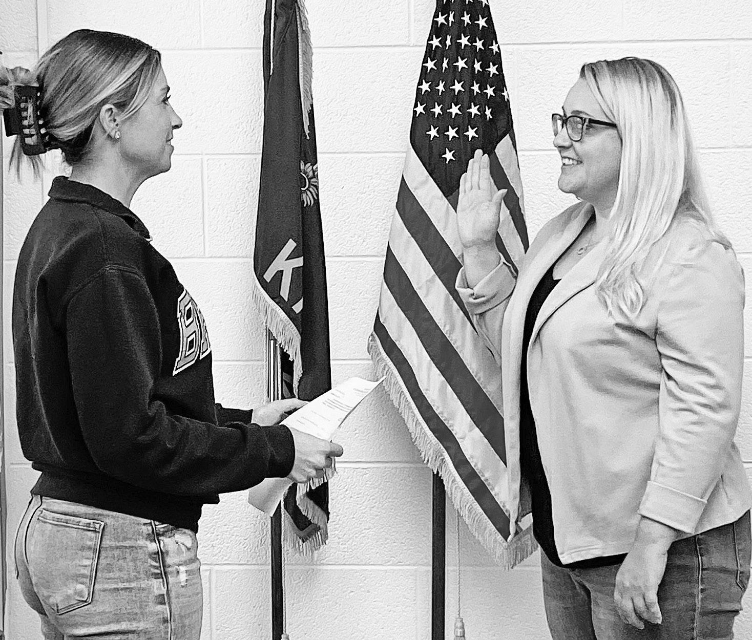 SWORN IN -- Morris County Clerk Chelsey Schmidt (left) swore in Morris County Treasurer Elect Kelsey Sharr at 2:30 p.m. on Tuesday, October 14. Sharr, who is the mother of two girls, Presley, age 5, and Peyton, age 3, said she is looking forward to servin