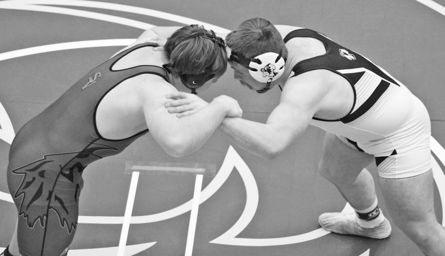 Council Grove Braves wrestler Tyler Hutchinson (right) was recognized as the Circle tournament’s Outstanding Wrestler in a 4-1 championship bout Saturday in Towanda. (Photo by Cristy Godley)