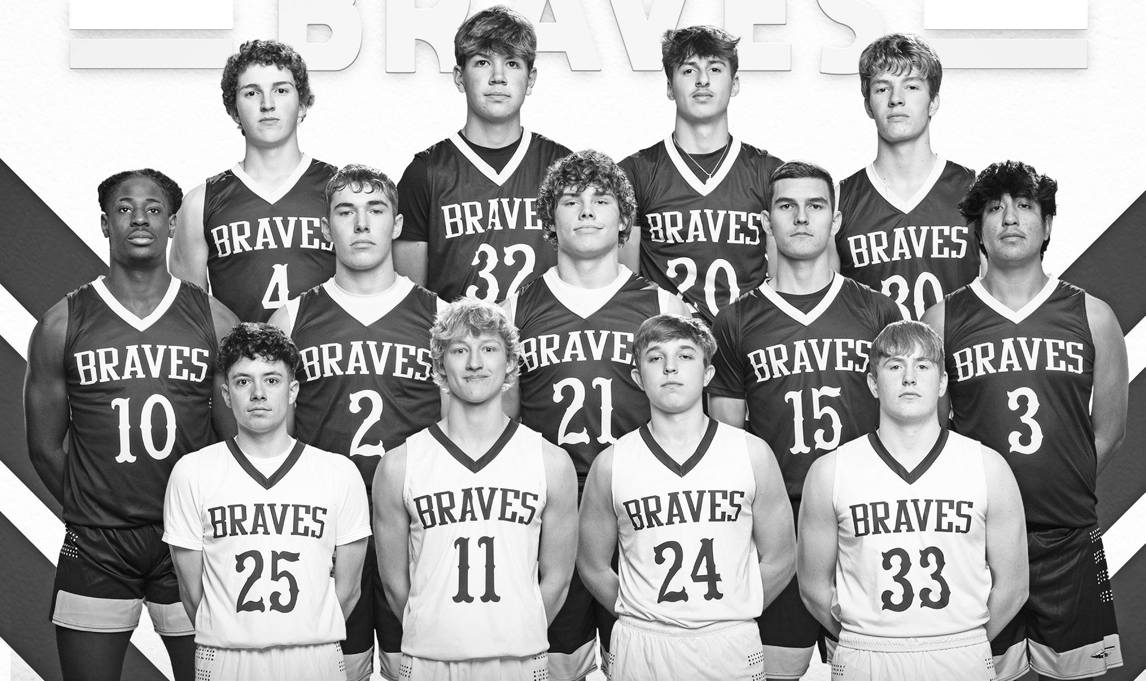 BRAVES, 12-7, SEEDED SIXTH; TO OPEN AT HOME -- The Braves will open Class 3A sub-state tournament play at home as the No. 6 seed at 7 p.m., Friday, Feb. 28. They will host the No. 11 seed Wichita-Trinity Academy (9-9). Members of the squad are - Front Row