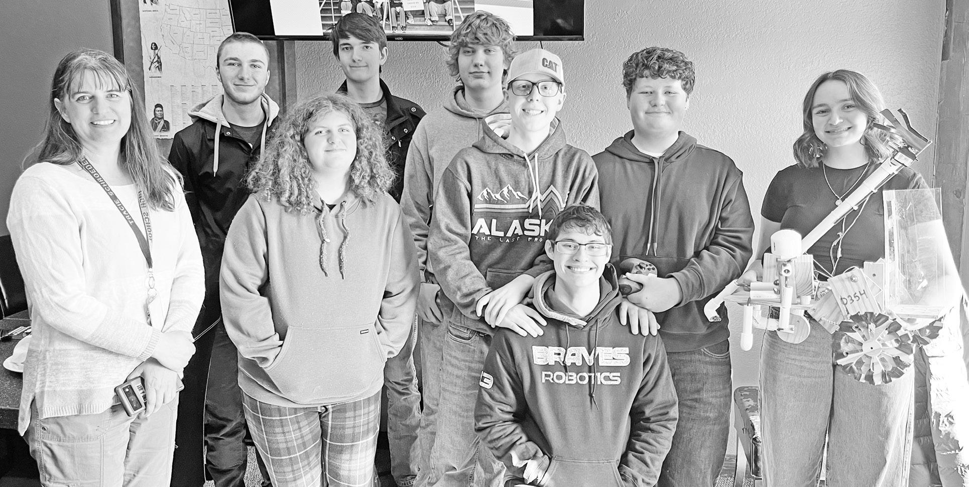 CGHS ROBOTICS – The local group faced 27 regional teams in Colorado Springs and earned 11th place in overall BEST Award, a combined score reflecting all competition categories. Front row: Daniel McLaren; second row: Tracie Schroeder, Em Schickedanz, Eth