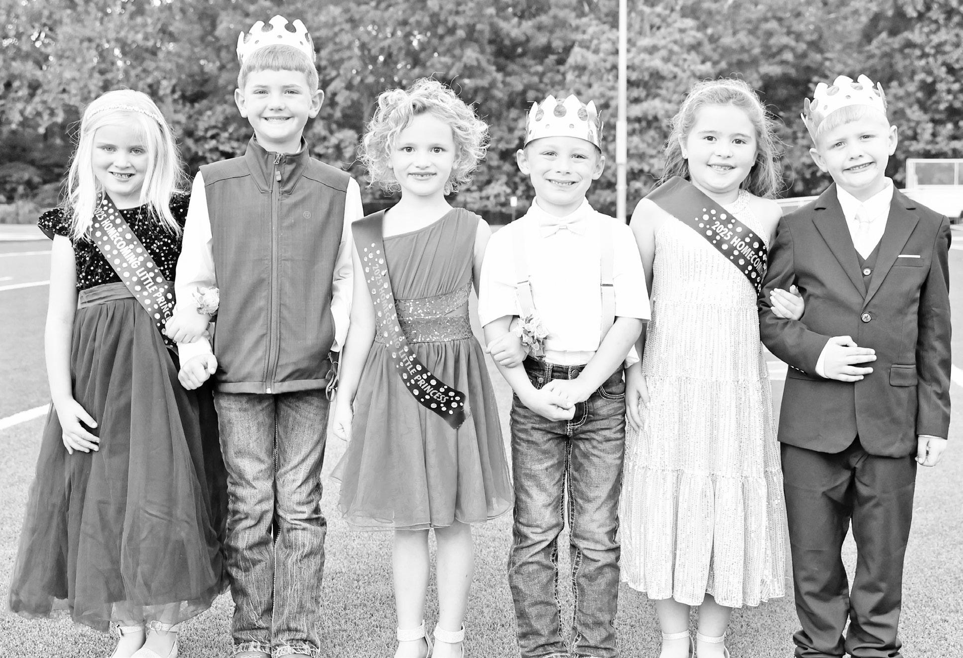 “Little People” assisting with the royalty festivities at Council Grove High School’s Homecoming ceremony Friday night were (left to right) Karsyn Mayer, Ketcham Carl, Cedar White, Owen Glessner, Oaklee Villalobos and Jackson Green. (Photo by Amber 