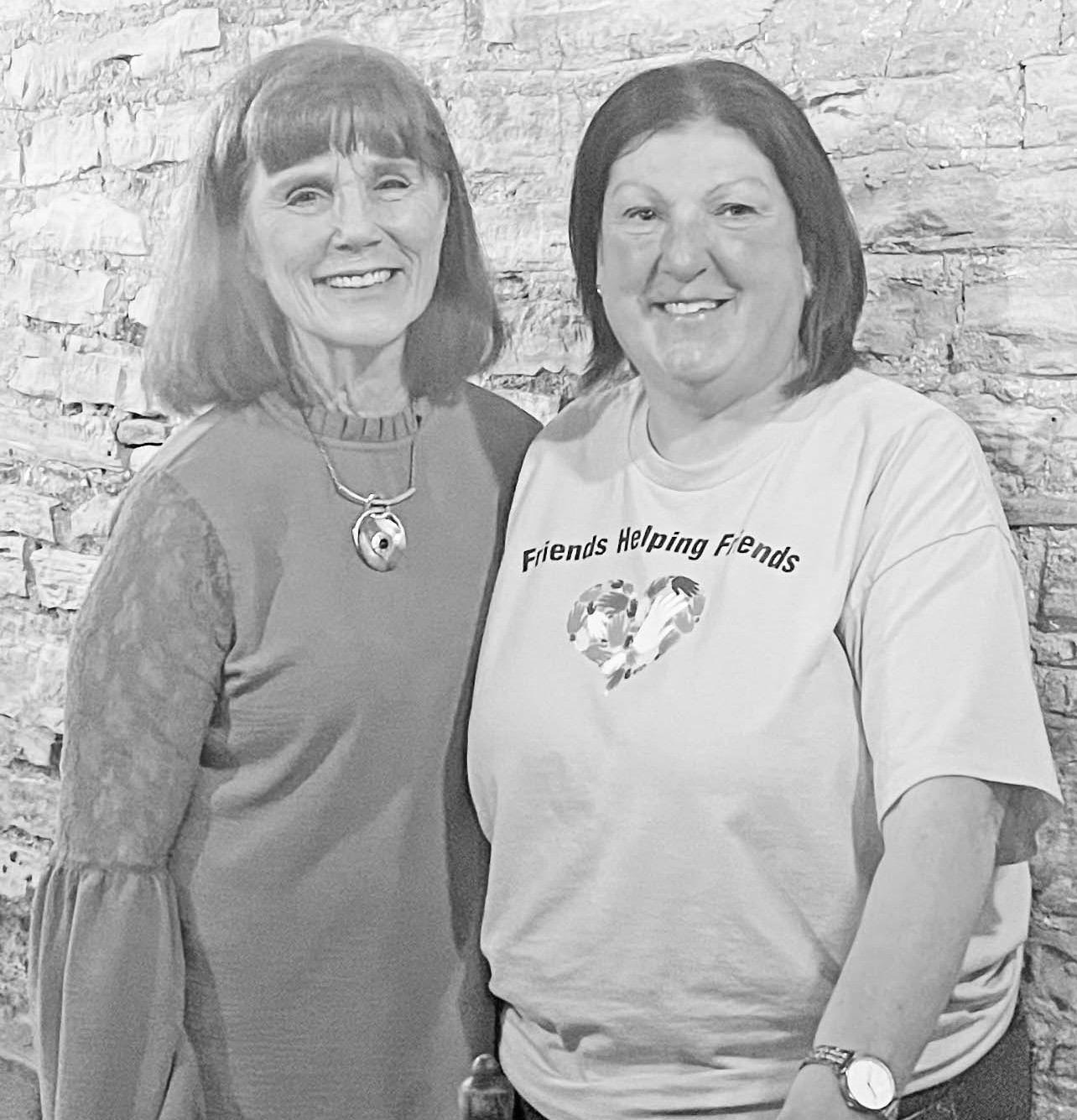 Jan Sciacca (left) arranged for a presentation about the Friends Helping Friends organization at the Rotary Club. Dee Gieswein (right) co-founder of the FHF said the group originated because local donors wanted their blessing funds to stay in the community