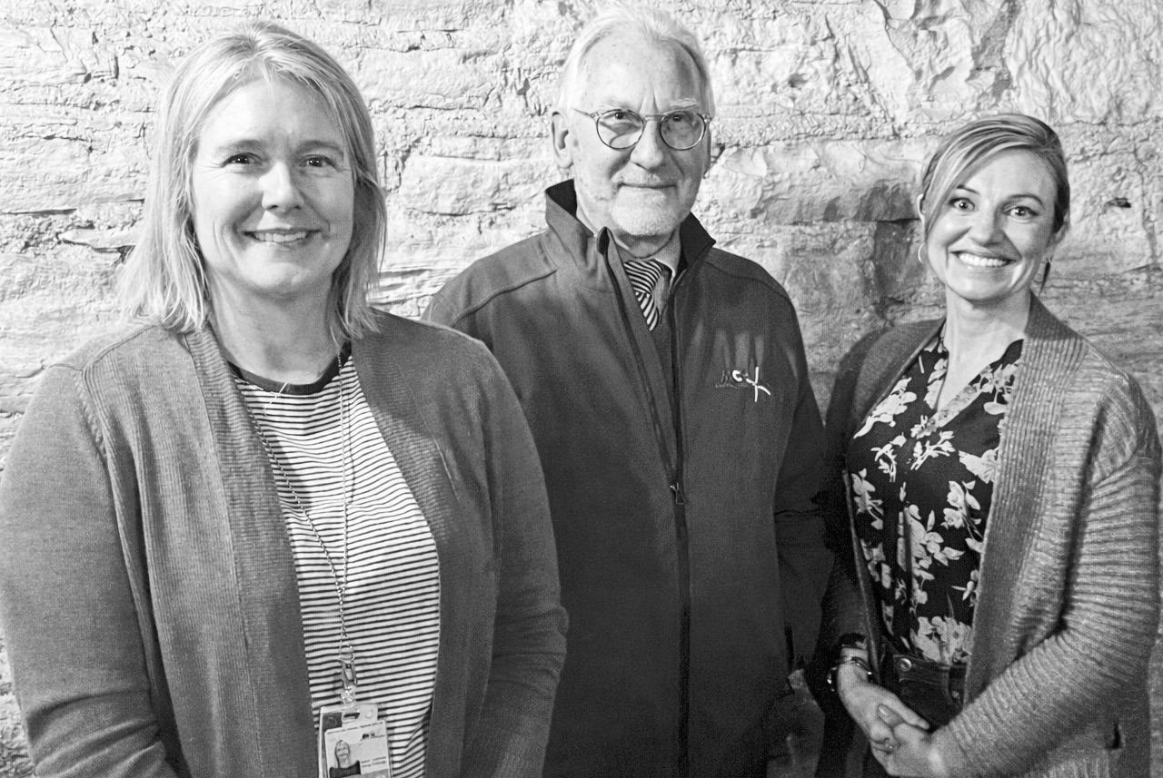 Morris County Hospital CEO Kevin Leeper (middle) and Executive Di- rector of the Morris County Foundation Stacy Zeigler (left) were guests at the Council Grove Rotary Club meeting Wednesday. Rotarian Moni- ca Simecka (right) arranged for the good news presentation.