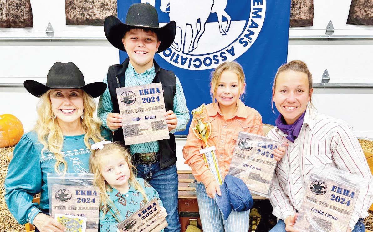 SCORING BIG – Morris County participants were recently honored at the year-end awards banquet of the Eastern Kansas Horseman Association. From left to right are Sheila Litke, Kinsley Kasten, Cutler Kasten, Irie Carson and Crystal Carson.