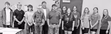 State Sen. Mike Argabright poses with the JAG-K class at Council Grove Junior Senior High School last week, after speaking with them about the importance of elections, the legislative process and leadership. Pictured left to right are: Colton Jones, Keegan Farr, Kyle Lybarger, Ronnie Mayer, Senator Argabright, Bayden Houts, Sam Parker (Behind Bayden), Megan Heldstab (back row), Addisyn Reynolds (front row), Bayleigh Yowell, Sierra Jones, Caidence Davis, Dani Sisson - JAG-K Career Specialist.