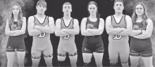 EXCELLING .. . The Chase County Bulldog wrestling team took honors at the Charles McMillen Tournament in Herington Saturday. From left to right are Alexys Miller, Austin Andersen, Luke Budke, Lexi Taylor, Jack Dold and Vonda Danford.