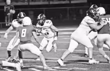 Bradley Doornbos (#41) had an outstanding night in the Braves 14-12 victory over St. Mary’s. Doornbos recorded 14 tackles, four tackles for loss, two quarterback hurries, and a sack. Photo: Shawn Stewart