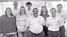 White Memorial Camp, after being awarded Sponsor of the Year two years ago, qualified to host another Americorp Team at the camp. Pictured back row (l to r) are Nathan Morey, assistant team leader Eli Lemieux, NCCC Team Leader Tessa Goldlust, Benjamin Col