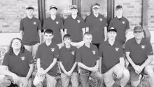 The Chase County Bulldog golf team is shown at the Chase, Kansas golf tournament last Thursday, where they earned their first championship of the season. Pictured, l to r, back row: Logan Evans, Dax Maddox, Connor Herrick, Wyatt Edmunds, Caleb Dexter, fro